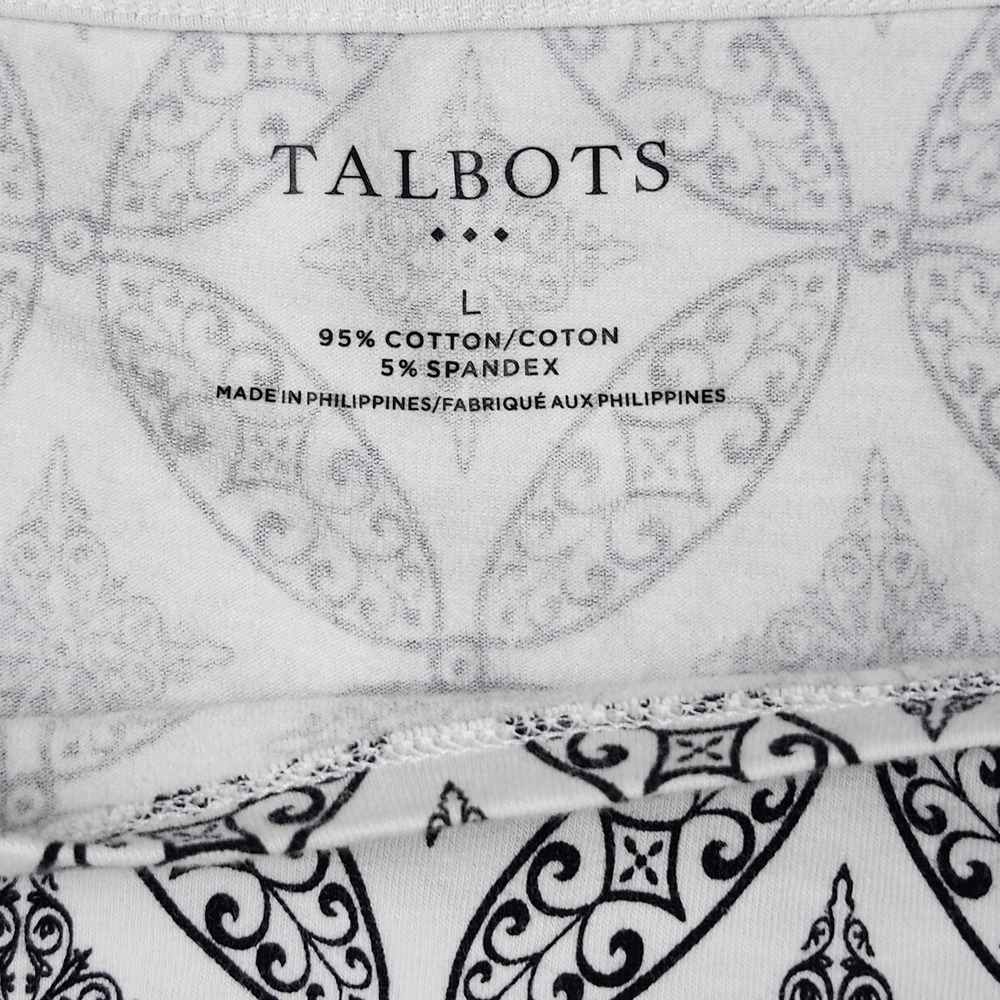 Talbots Top Women L White Black Geometric Print Boat Neck 3/4 Sleeve Stretch Boh - Picture 3 of 9